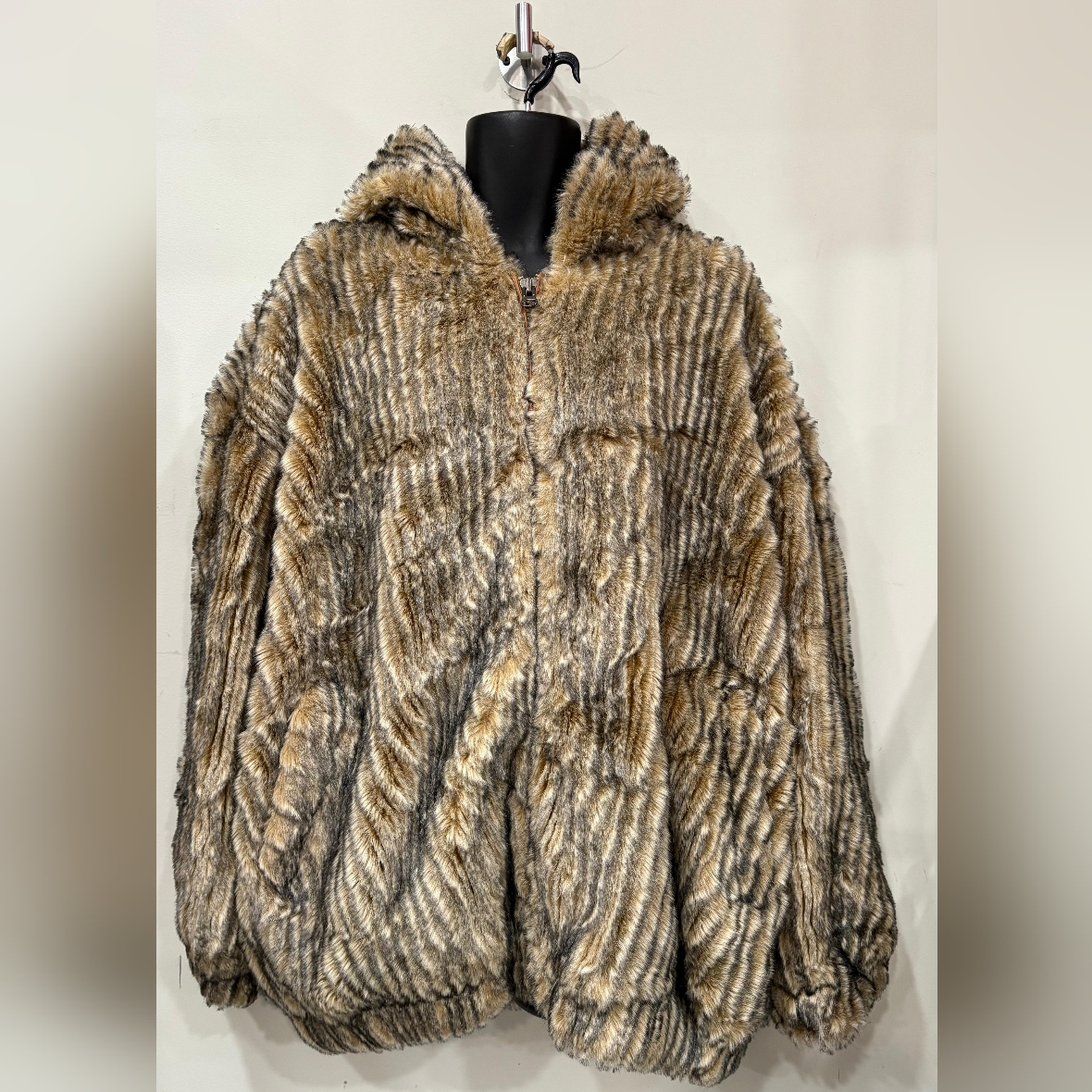 Vintage Hind Unisex 3/4 Long Artificial Fox Fur Coat With Hoodie/ Nwot